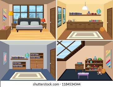 A set of room interior background illustration