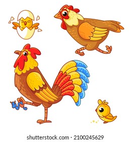Set  of the rooster cartoon style on white background is insulated