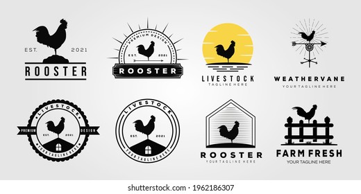 set rooster chicken livestock logo. weather vane, chick, farm logo vector illustration design