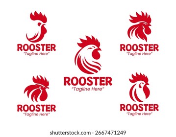 Set of rooster logos in modern minimalist style. Suitable for professional branding, bird illustration, and farm-themed corporate identity.