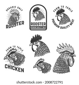 Set of rooster meat emblems. Design element for logo, label, sign, emblem. Vector illustration