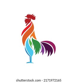 Set of rooster silhouettes. Modern flat vector logo template or icon of cock