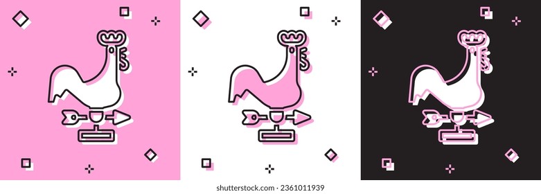 Set Rooster weather vane icon isolated on pink and white, black background. Weathercock sign. Windvane rooster.  Vector