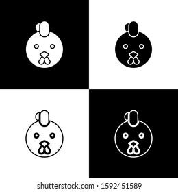 Set Rooster zodiac sign icon isolated on black and white background. Astrological horoscope collection.  Vector Illustration