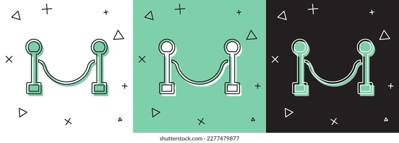 Set Rope barrier icon isolated on white and green, black background. VIP event, luxury celebration. Celebrity party entrance.  Vector