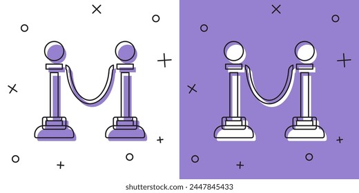 Set Rope barrier icon isolated on white and purple background. VIP event, luxury celebration. Celebrity party entrance.  Vector