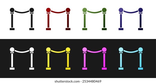 Set Rope barrier icon isolated on black and white background. VIP event, luxury celebration. Celebrity party entrance.  Vector