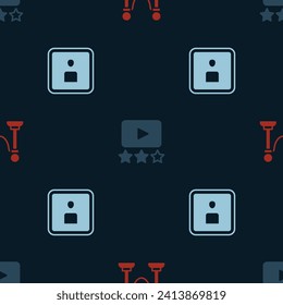 Set Rope barrier, Rating movie and Play Video on seamless pattern. Vector