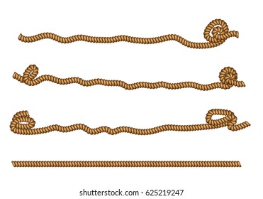 Set of rope border. Sailor tying the knot and cord swirl. Isolated on white background. Graphic design vector element for wedding invitations, baby shower, birthday card, scrapbooking etc.