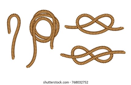 Set of rope border. Tying the sailor knot and cord swirl. Isolated on white background. Graphic design vector element for holiday banner, naval card, invitation.