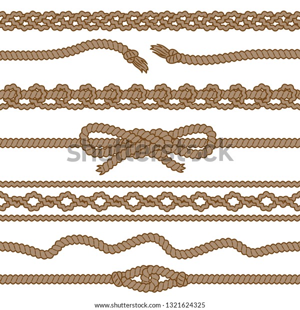 Set Rope Brown Seamless Borders Loops Stock Vector (Royalty Free ...