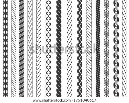 Set of rope brushes. Seamless rope stripes isolated on background. Vector illustration.