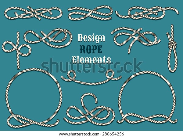 Set of Rope Design elements. Drawn\
in vintage style. Knots and Loops. Only free font\
used.