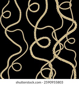 Set of rope frames isolated on black background. Twisted cord with decorative loops and nautical knots. Braided rope décor. Vintage flat vector border. And design elements for banners, posters, frames
