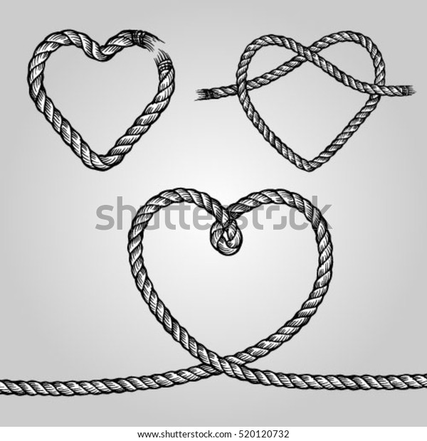 Set Rope Hearts Decorative Rope Heart Stock Vector (Royalty Free