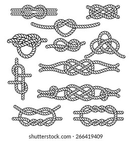 Set of rope knots. Decorative elements. Vector illustration