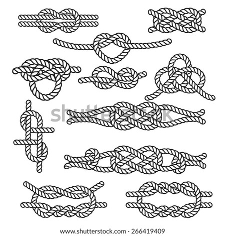 Set of rope knots. Decorative elements. Vector illustration