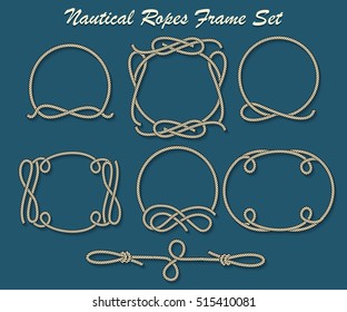 Set of Rope loop and frames. Nautical decor elements for your design. Vector illustration