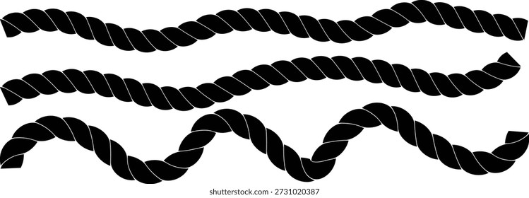 Set of rope symbol seamless black pattern. vector isolated