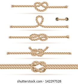 Set of ropes and knots, vector illustration (with strokes attached in eps for additional use)