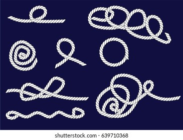 
Set of ropes.Knot from the rope.Curl ropes.Rope loop.Rope circle.Rope bangle