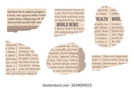 Set of ropped vintage newspaper with headline. Torn paper with text