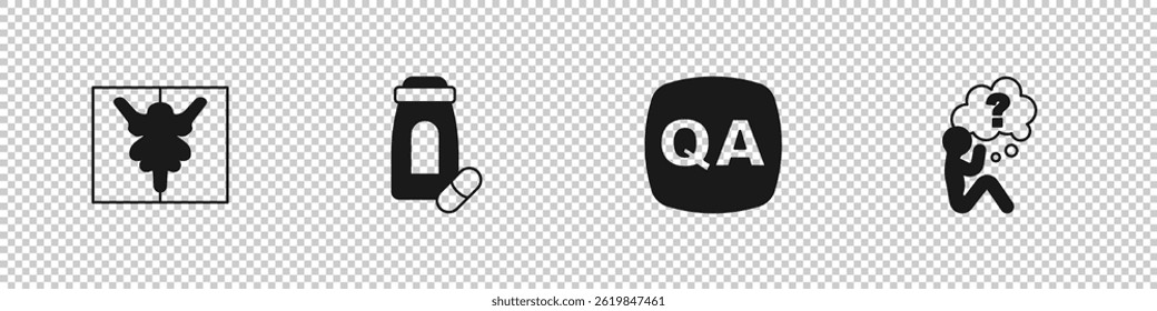 Set Rorschach test, Sedative pills, Question and Answer and Head with question mark icon. Vector