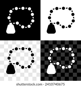 Set Rosary beads religion icon isolated on black and white, transparent background.  Vector