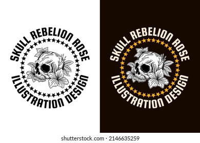Set Rose Dark illustration Skull Bones Head Hand drawn Hatching Outline Style Mystical Celestial Symbol Tattoo Merchandise T-shirt Merch vintage