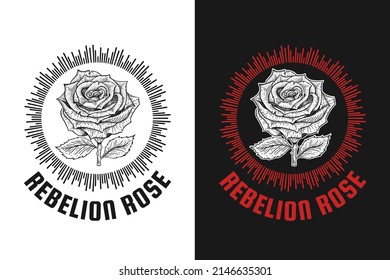 Set Rose Dark illustration Skull Bones Head Hand drawn Hatching Outline Style Mystical Celestial Symbol Tattoo Merchandise T-shirt Merch vintage