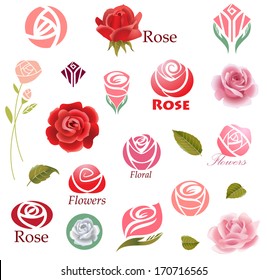 Set of rose flower design elements 