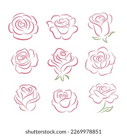 Set of rose flower design elements