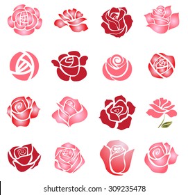 Set of rose flower design elements 