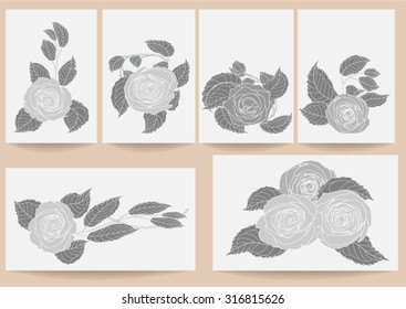 Set of rose flower design elements