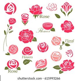 Set of rose flower design elements