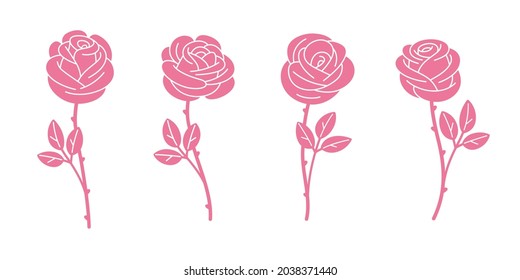 Set of rose flower. Flat vector colorful illustration for cosmetics, perfumeries and food packaging.