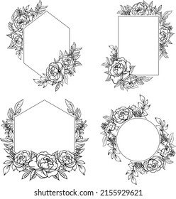 conjunto de marcos de flores de rosa línea de arte decoración de borde