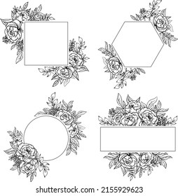 conjunto de marcos de flores de rosa línea de arte decoración de borde