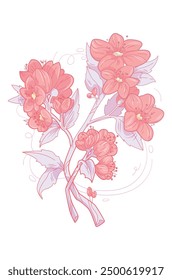 Set of rose flower greenery leaves line art isolated. Spring floral garden roses black logo wreath sketch plant. Vector illustration botanical stem, green leaves, floral bloom
