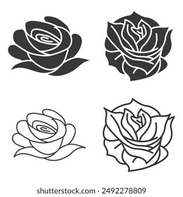 Conjunto de ilustración de diseño de icono de flor de rosa