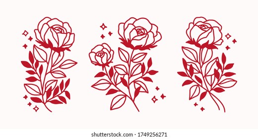 conjunto de elementos de diseño del logo de la flor de rosa
