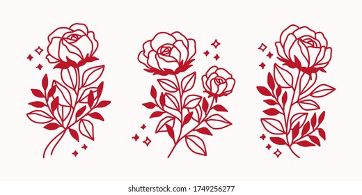 set of rose flower logo design elements