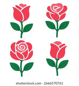 Set Rose flower Logo Template icon vector illustration.	