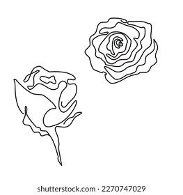Set of Rose flower on white background. One line drawing style. Tattoo idea.