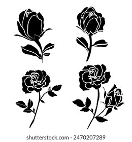 Set von Rosenblumen Vektorillustration Silhouette Bild Symbol