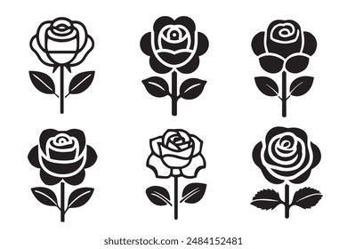 set of rose flowers vectorized icon