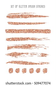 Set Of Rose Gold Glitter Brush Strokes. Vector Illustration.