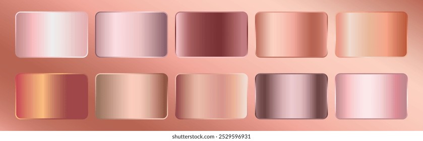 A set of rose gold gradients on a rose gold background. Metallic gradient effects for the design of text and bulletin boards, infographics. Metal banner. Vector EPS 10.
