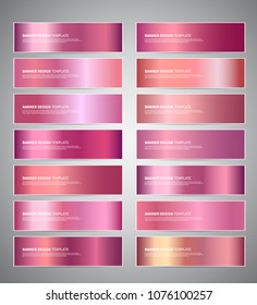 Set of rose gold or shiny pink gradient vector banners templates or website headers. Vector design for your banners, headers, footers, flyers, cards etc.