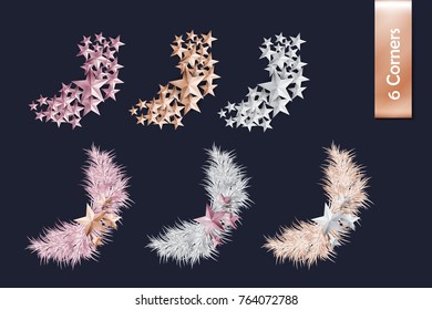 Set of Rose Gold, Gold Silver Cutout Star Corners and Christmas Tree Branch